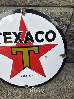 Vintage Gasoline Sign Texaco Star Fire Fighter Gas Pump Porcelain Sign
