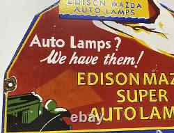 Vintage General Electric Auto Lamps Porcelain Sign Mazda Edison Gas Pump Plate