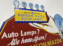 Vintage General Electric Auto Lamps Porcelain Sign Mazda Edison Gas Pump Plate