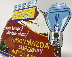 Vintage General Electric Auto Lamps Porcelain Sign Mazda Edison Gas Pump Plate