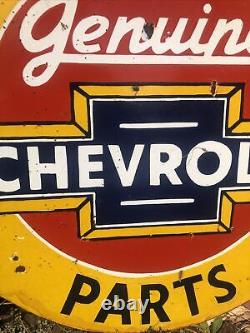 Vintage Genuine Chevrolet parts double sided flange? Porcelain sign Display