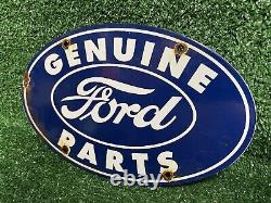 Vintage Genuine Ford Parts Porcelain Sign Auto Dealer Sales Gas Oil Service Dept