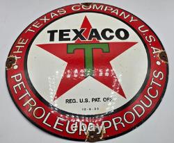 Vintage Genuine Texaco Texas Company Porcelain Sign Pump Plate Gas Station Oil