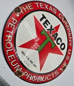 Vintage Genuine Texaco Texas Company Porcelain Sign Pump Plate Gas Station Oil