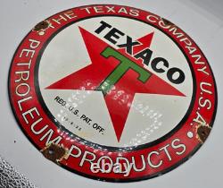 Vintage Genuine Texaco Texas Company Porcelain Sign Pump Plate Gas Station Oil
