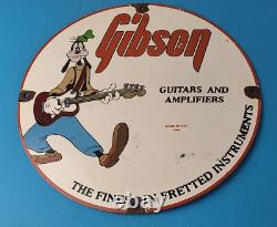 Vintage Gibson Guitars Acoustic Electric Bass Porcelain Gas Station Goofy Sign