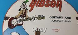 Vintage Gibson Guitars Acoustic Electric Bass Porcelain Gas Station Goofy Sign