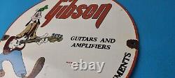 Vintage Gibson Guitars Acoustic Electric Bass Porcelain Gas Station Goofy Sign