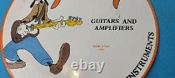 Vintage Gibson Guitars Porcelain Goofy Music Instrument Gas Pump Plate Sign