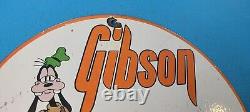 Vintage Gibson Guitars Porcelain Goofy Music Instrument Gas Pump Plate Sign