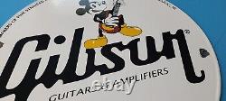 Vintage Gibson Guitars Porcelain Mickey Mouse Music Instrument Gas Pump Sign