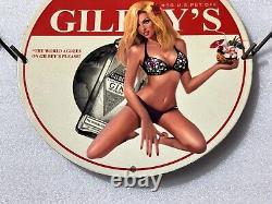Vintage Gilbeys Gin Porcelain Pinup Bikini Brewery Garage Gas Oil Service Sign