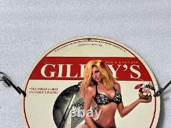 Vintage Gilbeys Gin Porcelain Pinup Bikini Brewery Garage Gas Oil Service Sign