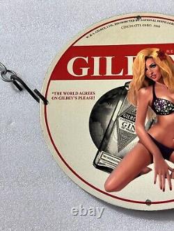 Vintage Gilbeys Gin Porcelain Pinup Bikini Brewery Garage Gas Oil Service Sign