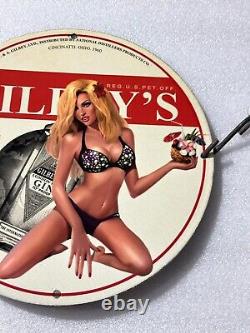 Vintage Gilbeys Gin Porcelain Pinup Bikini Brewery Garage Gas Oil Service Sign
