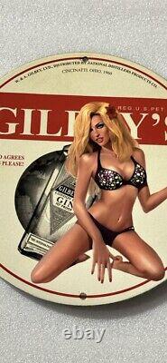 Vintage Gilbeys Gin Porcelain Pinup Bikini Brewery Garage Gas Oil Service Sign