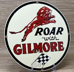 Vintage Gilmore Gasoline Porcelain Sign Gas Station Pump Plate Motor Oil Can