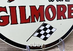 Vintage Gilmore Gasoline Porcelain Sign Gas Station Pump Plate Motor Oil Can