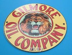 Vintage Gilmore Oil Co Porcelain Metal Service Station Gas Motor Pump Plate Sign