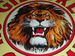 Vintage Gilmore Oil Company Lion Growling 11 3/4 Porcelain Metal Gasoline Sign