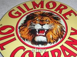 Vintage Gilmore Oil Company Lion Growling 11 3/4 Porcelain Metal Gasoline Sign