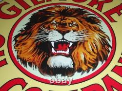 Vintage Gilmore Oil Company Lion Growling 11 3/4 Porcelain Metal Gasoline Sign