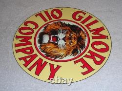 Vintage Gilmore Oil Company Lion Growling 11 3/4 Porcelain Metal Gasoline Sign