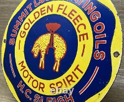 Vintage Golden Fleece Gasoline Porcelain Sign Gas Station Pump Plate Motor Oil