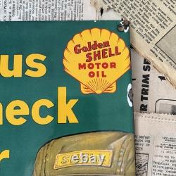 Vintage Golden Shell Motor Oil Service 8x12 Inches Porcelain Enamel Sign