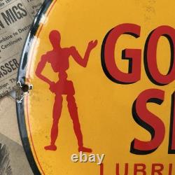 Vintage Golden Shell Oil For Motorcycles 12 Inch Convex Porcelain Enamel Sign