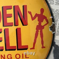 Vintage Golden Shell Oil For Motorcycles 12 Inch Convex Porcelain Enamel Sign