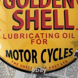 Vintage Golden Shell Oil For Motorcycles 12 Inch Convex Porcelain Enamel Sign