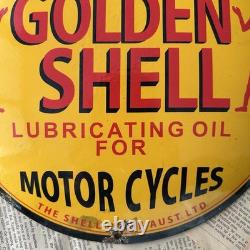 Vintage Golden Shell Oil For Motorcycles 12 Inch Convex Porcelain Enamel Sign