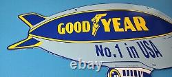 Vintage Goodyear Tires Porcelain Gas Aviation Blimp Service Station Pump Sign