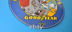 Vintage Goodyear Tires Porcelain Gas Walt Disney Service Station Pump Plate Sign