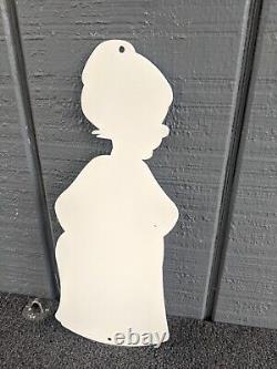 Vintage Granny Cartoon Character Porcelain Enamel Metal Sign Die Cut 13 X 5