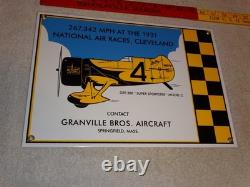 Vintage Granville Brothers Aircraft 14 Porcelain Metal Plane Gasoline Oil Sign