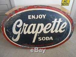 Vintage Grapette Soda Sign Oval Metal 53x36 Good Condition Rare