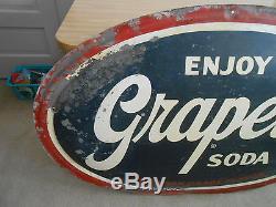 Vintage Grapette Soda Sign Oval Metal 53x36 Good Condition Rare