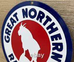 Vintage Great Northern Porcelain Sign Train Station Freight Rail Road Gas Oil