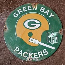 Vintage Green Bay NFL Packers Gasoline Oil Gas Pump Enamel Porcelain Sign