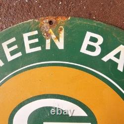 Vintage Green Bay NFL Packers Gasoline Oil Gas Pump Enamel Porcelain Sign