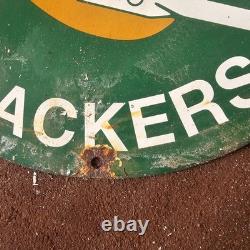 Vintage Green Bay NFL Packers Gasoline Oil Gas Pump Enamel Porcelain Sign