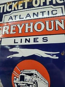 Vintage Greyhound Lines Porcelain Sign Transportation Atlantic Bus Ticket Booth