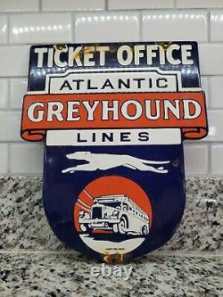 Vintage Greyhound Lines Porcelain Sign Transportation Atlantic Bus Ticket Booth