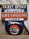 Vintage Greyhound Porcelain Sign Atlantic Bus Ticket Train Line Dog Veribrite