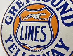 Vintage Greyhound Yelloway Bus Line Porcelain Sign Gas Station Transportation