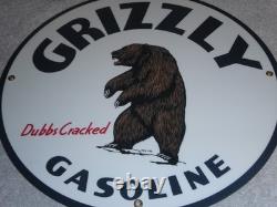 Vintage Grizzly Gasoline Dubbs Cracked Bear 11 3/4 Porcelain Metal Gas Oil Sign