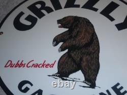 Vintage Grizzly Gasoline Dubbs Cracked Bear 11 3/4 Porcelain Metal Gas Oil Sign