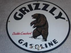 Vintage Grizzly Gasoline Dubbs Cracked Bear 11 3/4 Porcelain Metal Gas Oil Sign